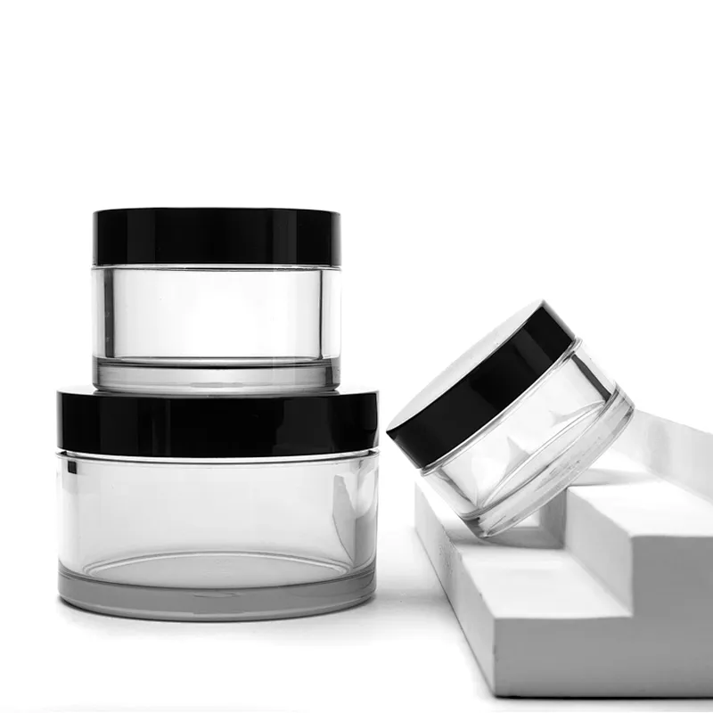 wide mouth clear empty packaging cosmetic plastic jars with lids 30g 50g PET skin care cream jar customized logo white black lid