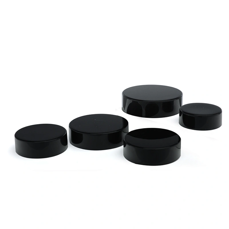 black screw plastic lids for glass jars skin care cream jar plastic containers screw cap in stock OEM ODM makeup suppliers china