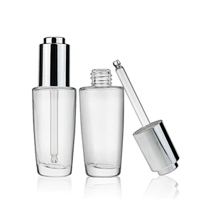 Round Clear Massage Oil Glass Dropper Bottles 40ml Serum Bottle Glass Cosmetic Bottles For Serum