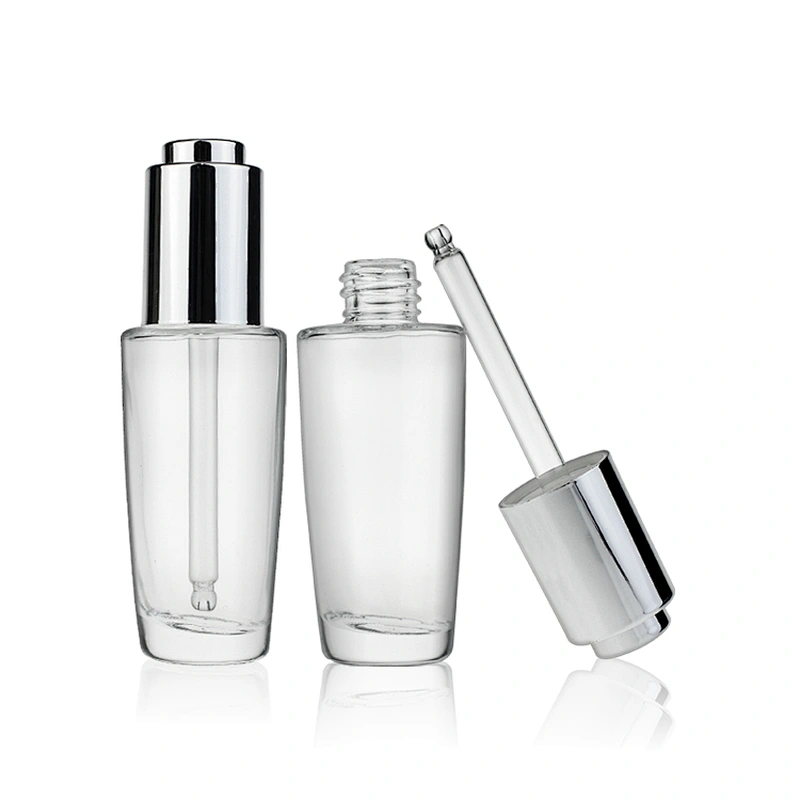 Round Clear Massage Oil Glass Dropper Bottles 40ml Serum Bottle Glass Cosmetic Bottles For Serum