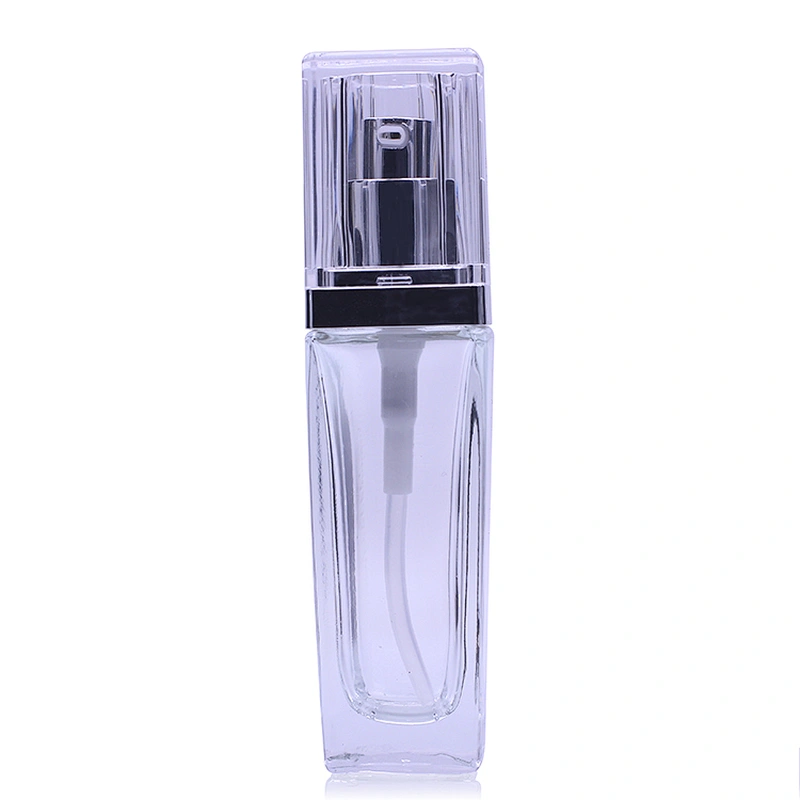 35ml clear special empty square bottle liquid makeup glass foundation bottle with pump cosmetics packaging