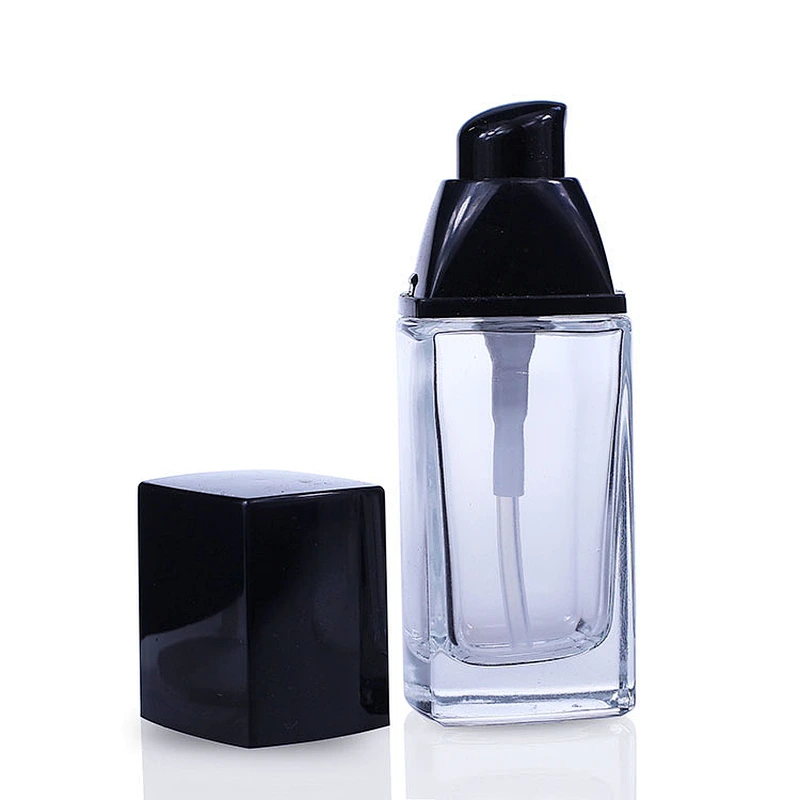 Luxury packaging 30ml frosted empty square bottle liquid makeup glass foundation bottle with Dropper pump