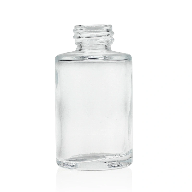 Luxury Cosmetics Packaging Straight Round Clear Frosted 30ml Glass Foundation Bottle with Pink Pump Empty For Cosmetic Packaging