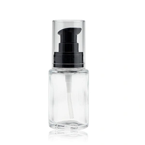 Luxury Cosmetics Packaging Straight Round Clear Frosted 30ml Glass Foundation Bottle with Pink Pump Empty For Cosmetic Packaging
