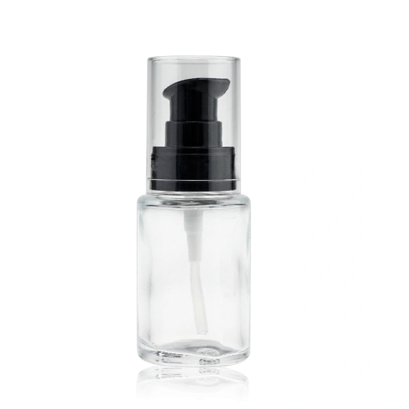 Luxury Cosmetics Packaging Straight Round Clear Frosted 30ml Glass Foundation Bottle with Pink Pump Empty For Cosmetic Packaging