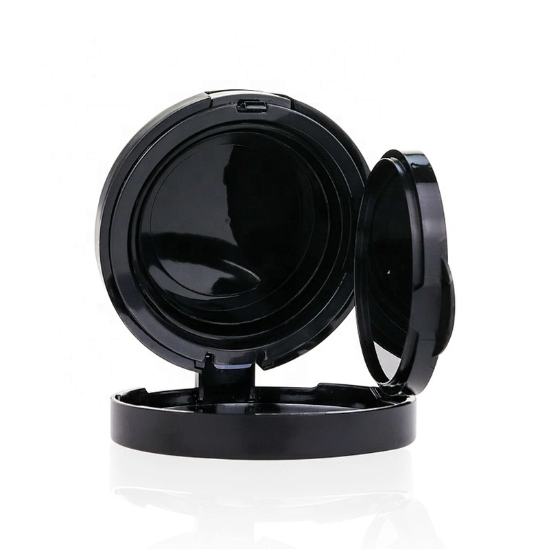 Custom logo luxury round empty black loose powder box makeup packaging case with mirror