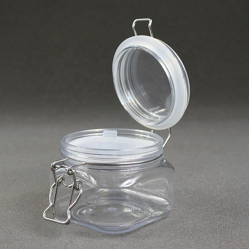 500ml 16-17oz  Can Food transparent dry food fruit PET plastic jar with  Plastic Lid