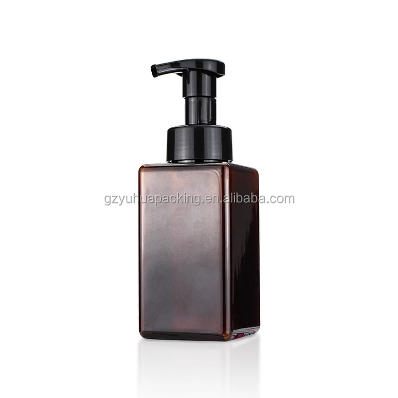 Square Amber 400ml Foaming Soap Pump Bottle Facial Cleanser Plastic Foam Pump Bottles