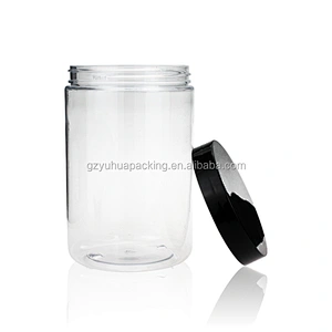 750ml Plastic PET transparent packaging cosmetic containers and jars with white and black screw cap cosmetic jars with lids