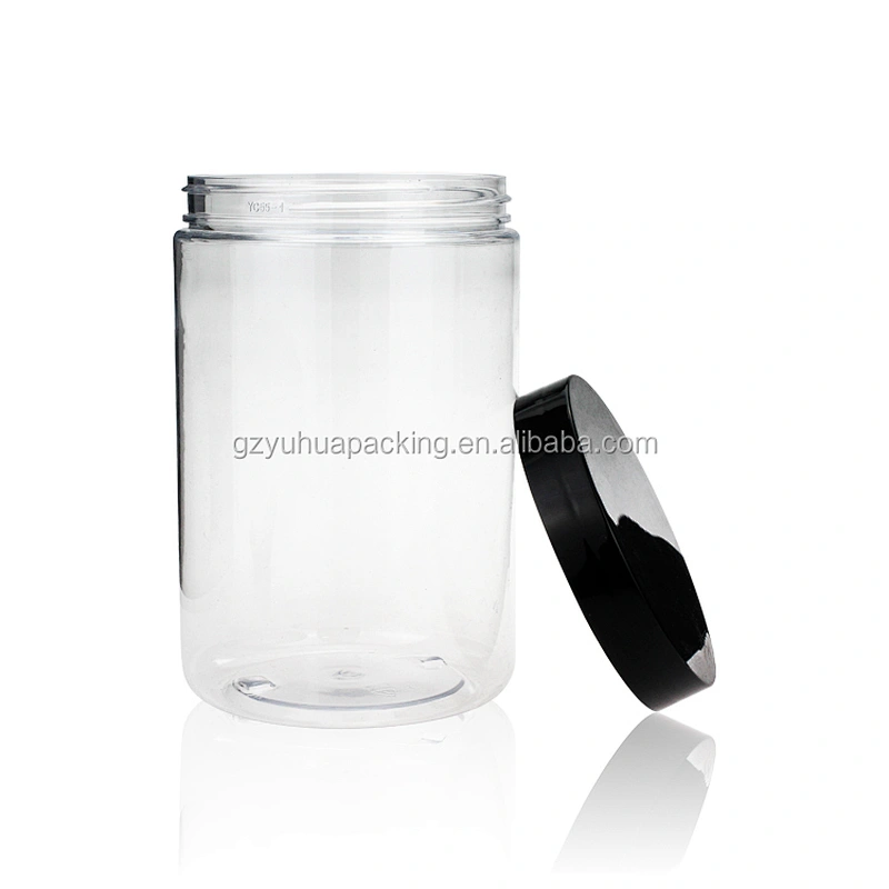 750ml Plastic PET transparent packaging cosmetic containers and jars with white and black screw cap cosmetic jars with lids