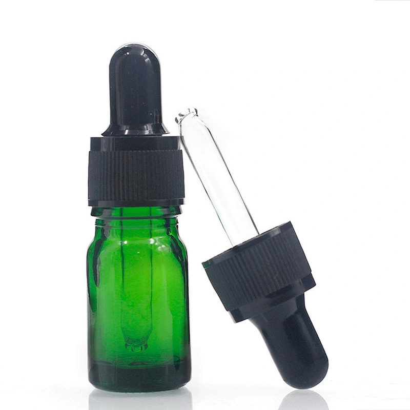 Manufacturers wholesale 5ml green colored glass bottles  for Essential Oil with glass Dropper