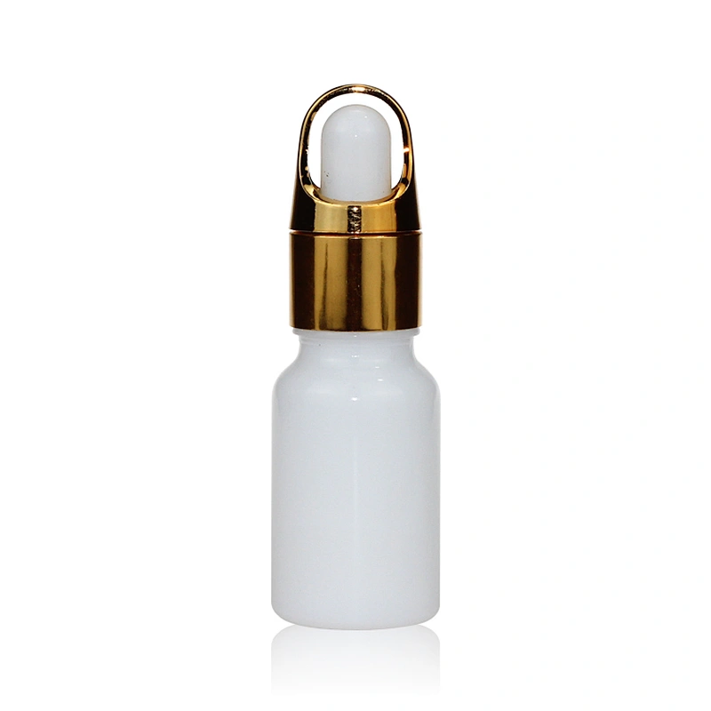 Luxury 10ml Empty Essential Oil Opal White Porcelain Glossy Glass Dropper Bottle With gold Pipettes