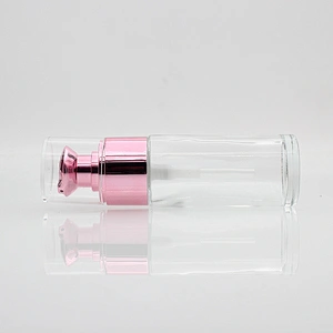 Foundation glass bottle 30ml clear squeeze lotion bottle with rose gold pump makeup boxes wholesale