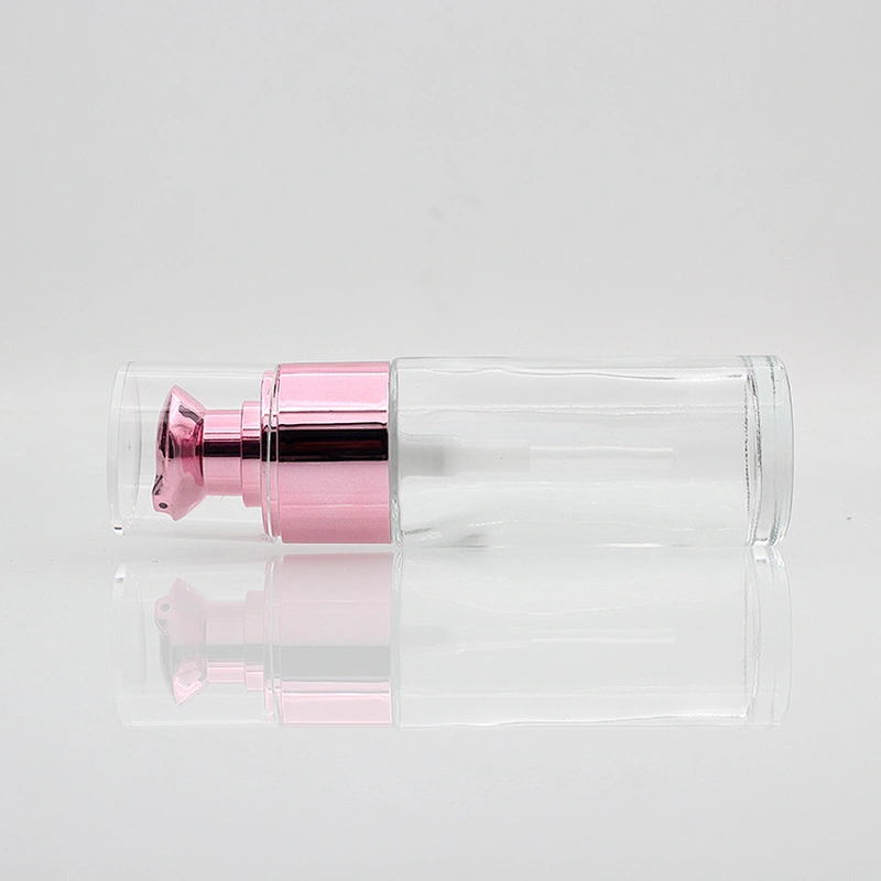 Foundation glass bottle 30ml clear squeeze lotion bottle with rose gold pump makeup boxes wholesale