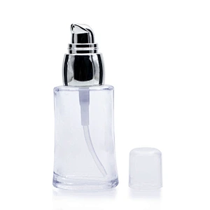 30ml 1oz Luxury Clear Cosmetic Liquid Bottle Foundation Serum Glass Bottle With Black Lotion Pump