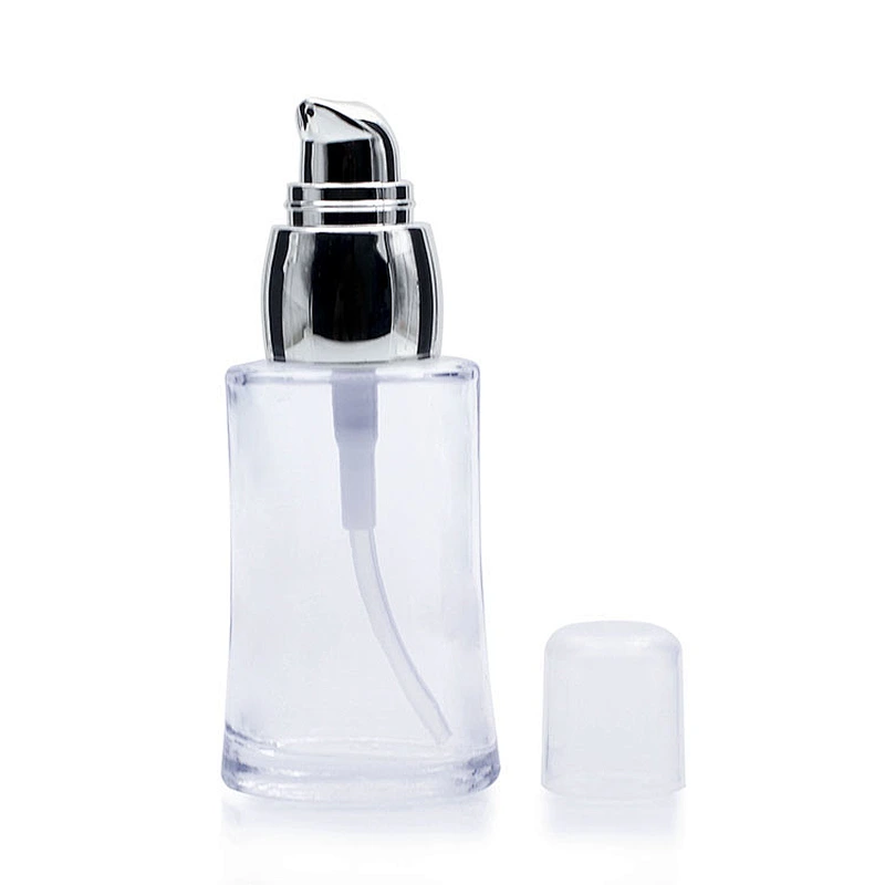 30ml 1oz Luxury Clear Cosmetic Liquid Bottle Foundation Serum Glass Bottle With Black Lotion Pump