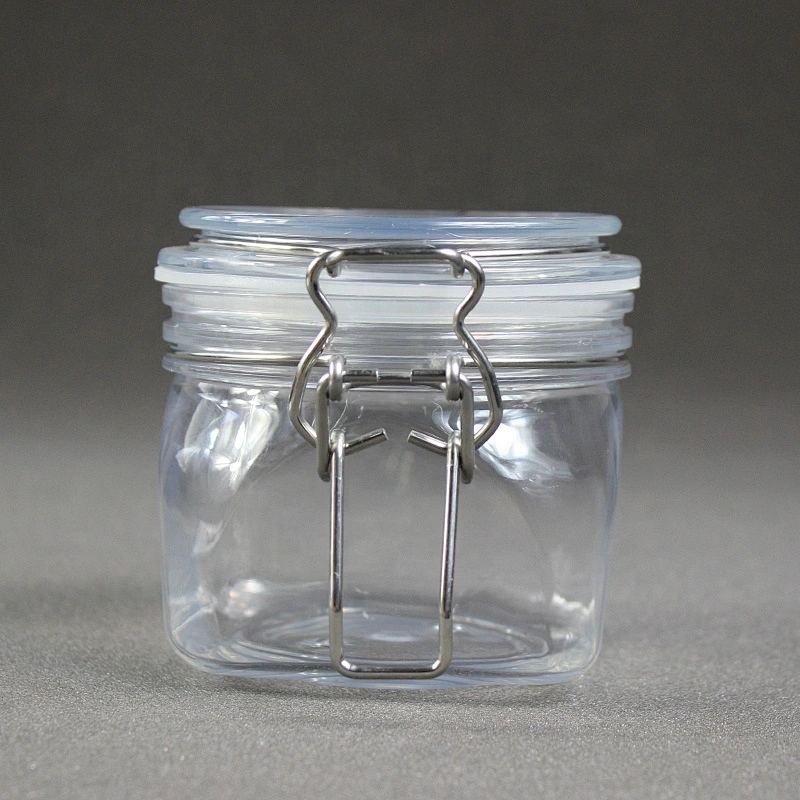 Hot Style Glasslike Wire Bail Jar 350ml Plastic  Food Grade PET Plastic Cookie Jars Wholesale