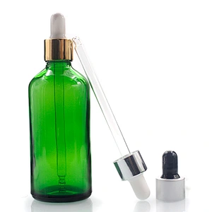 Manufacturers wholesale 100ml green colored glass bottles  for Essential Oil with glass Dropper