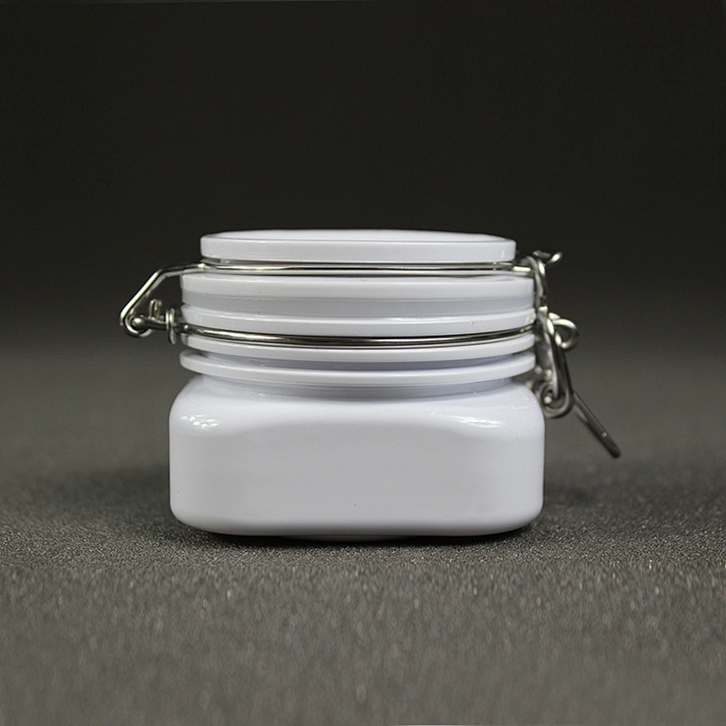 Spot airtight PET 50ml square shape cans white plastic  jar tea canned food container
