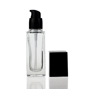 40ml square cosmetic packaging frosted empty serum pump lotion foundation glass bottle with pump