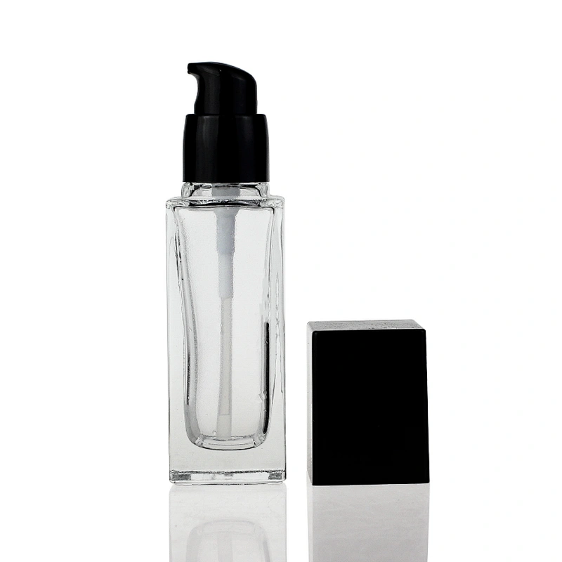 40ml square cosmetic packaging frosted empty serum pump lotion foundation glass bottle with pump
