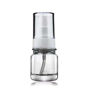 round bottle cosmetic package 30ml transparent foundation glass bottle pump with clear cap