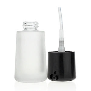30ml Clear Frosted Liquid Foundation Package Glass Pump Bottle with Black Plastic Cap
