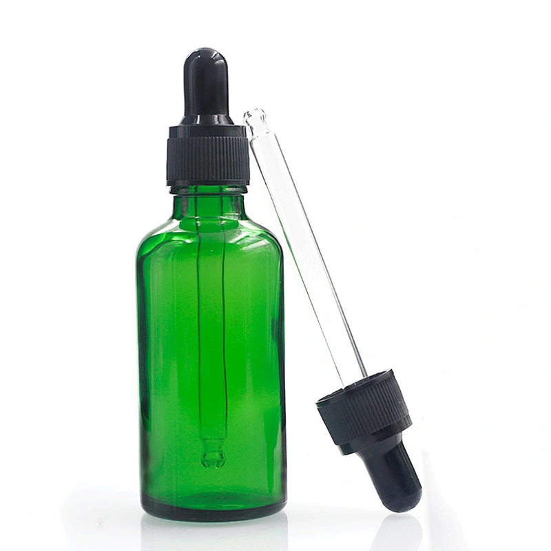 Manufacturers hot sale green color  50ml bottles for essential oils with Glass Dropper