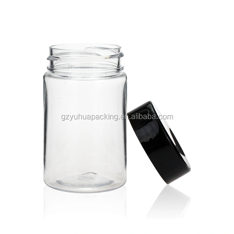120ml PET transparent packaging cosmetic and food jar with white and black lid