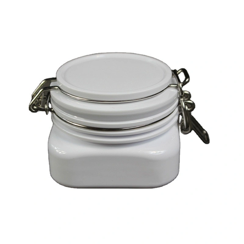 Spot airtight PET 50ml square shape cans white plastic  jar tea canned food container
