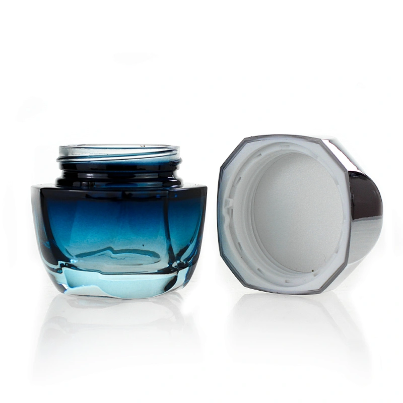 Glass jar 50g Custom color clear Gradient cyan-bule Face Cream Jars Cosmetic Packaging Set for Skin Care Good Jar
