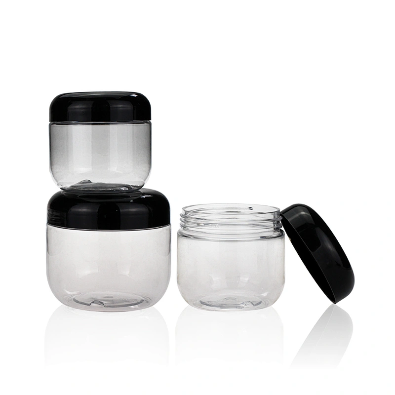 180ml 6oz Wholesale cosmetic and food packaging pet plastic jar  cream jar with  black lid