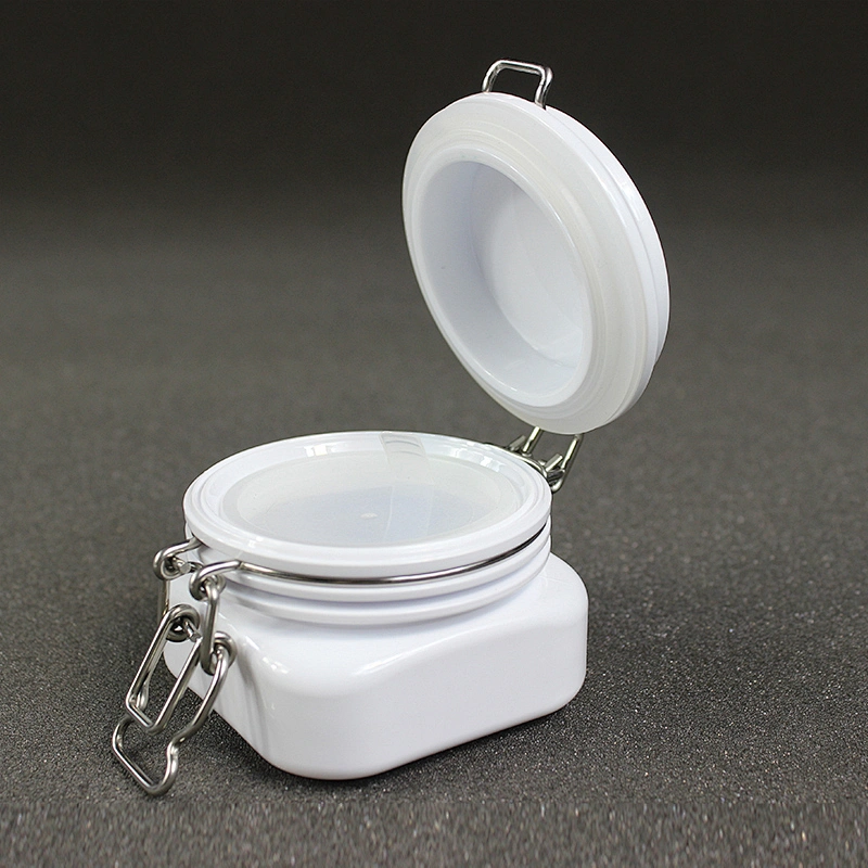 Spot airtight PET 50ml square shape cans white plastic  jar tea canned food container