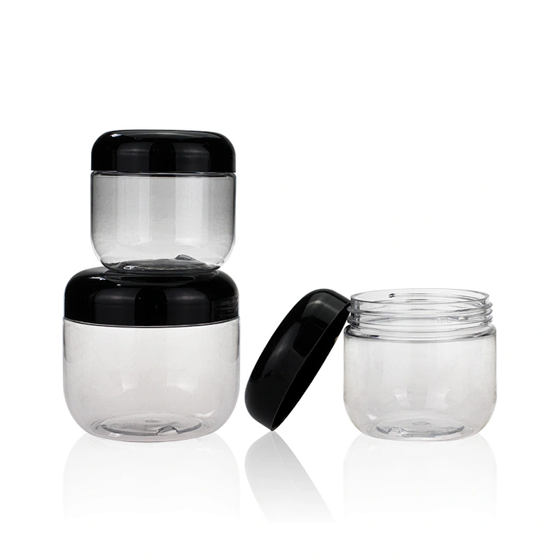 240ml 8oz wholesale clear plastic cosmetic jars packaging PET cream jar black lid plastic jars with colored lids