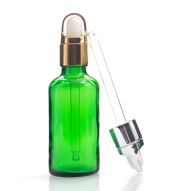 Manufacturers hot sale green color  50ml bottles for essential oils with Glass Dropper