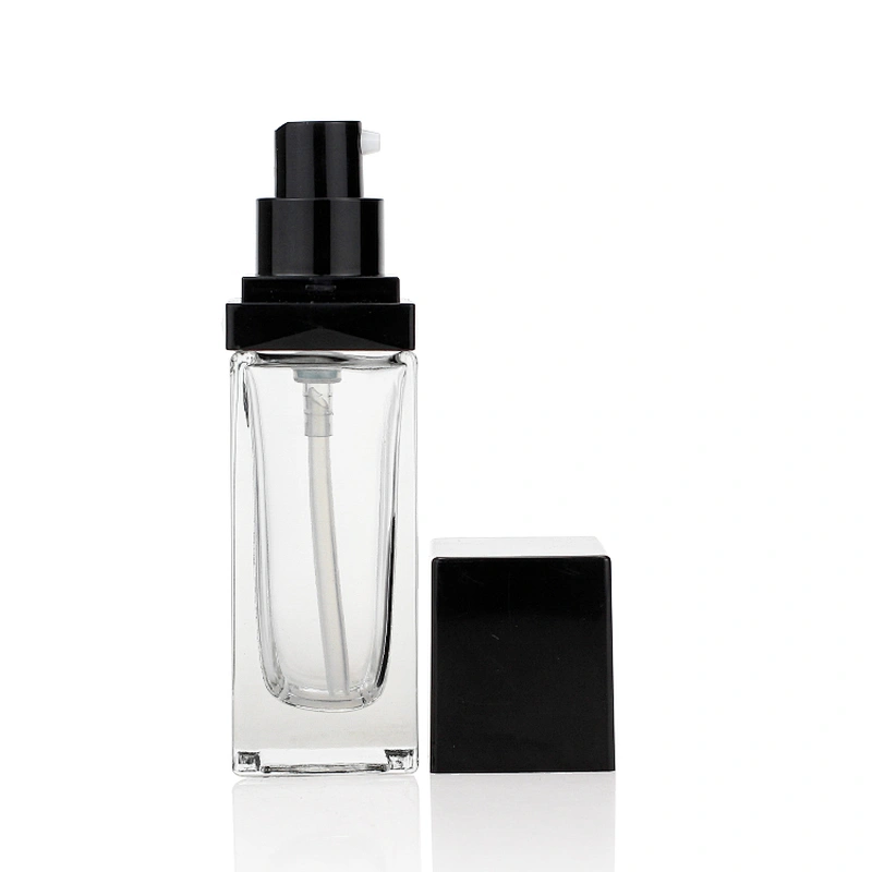 empty square glass 30ml Clear lotion glass bottle liquid foundation glass bottle pump package