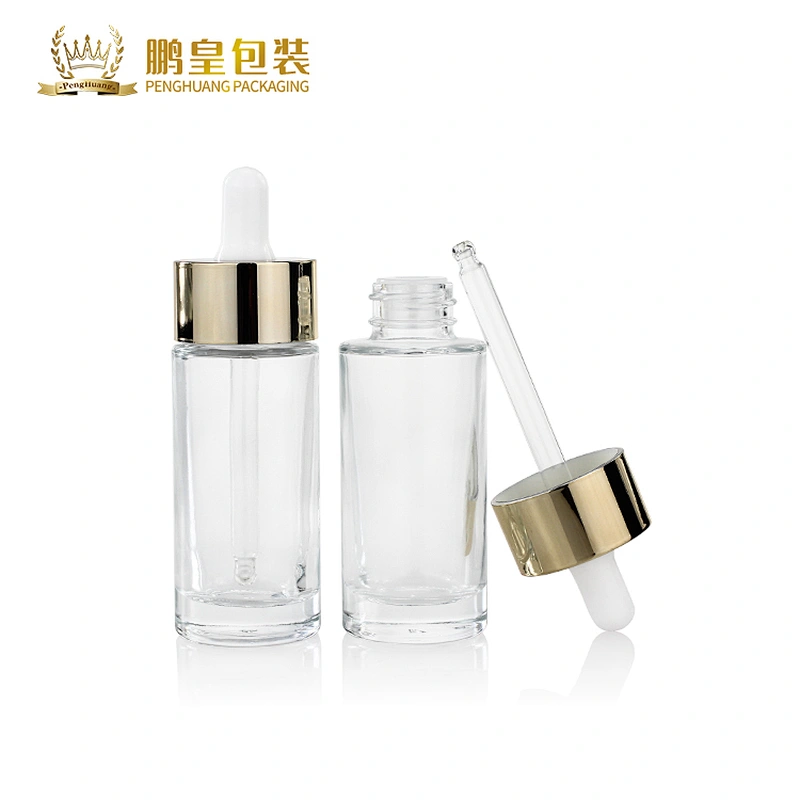 30ml Round Glass Clear Frosted Facial Cosmetic Serum Luxury Dropper Bottle Face Eye Oil Glass Bottle With Dropper Cap