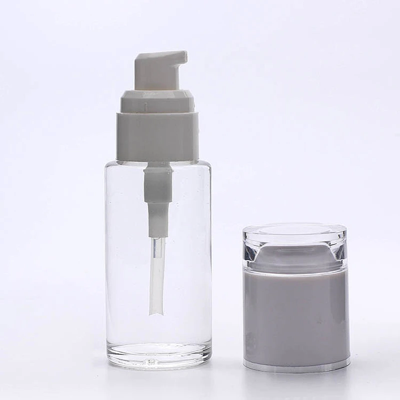 luxury Popular 40ml  clear round shape foundation glass cosmetic bottles plastic acrylic cap