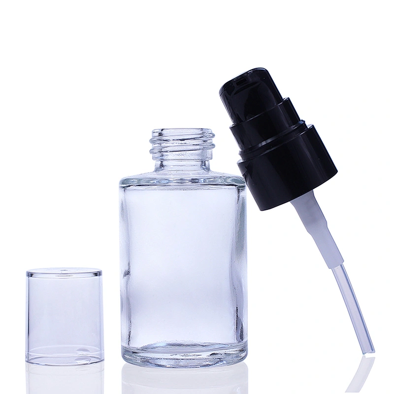 Round Cosmetic Packaging Empty 30ml Clear Glass Liquid Foundation Bottle Container Wholesale