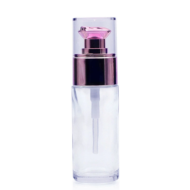 Foundation glass bottle 30ml clear squeeze lotion bottle with rose gold pump makeup boxes wholesale