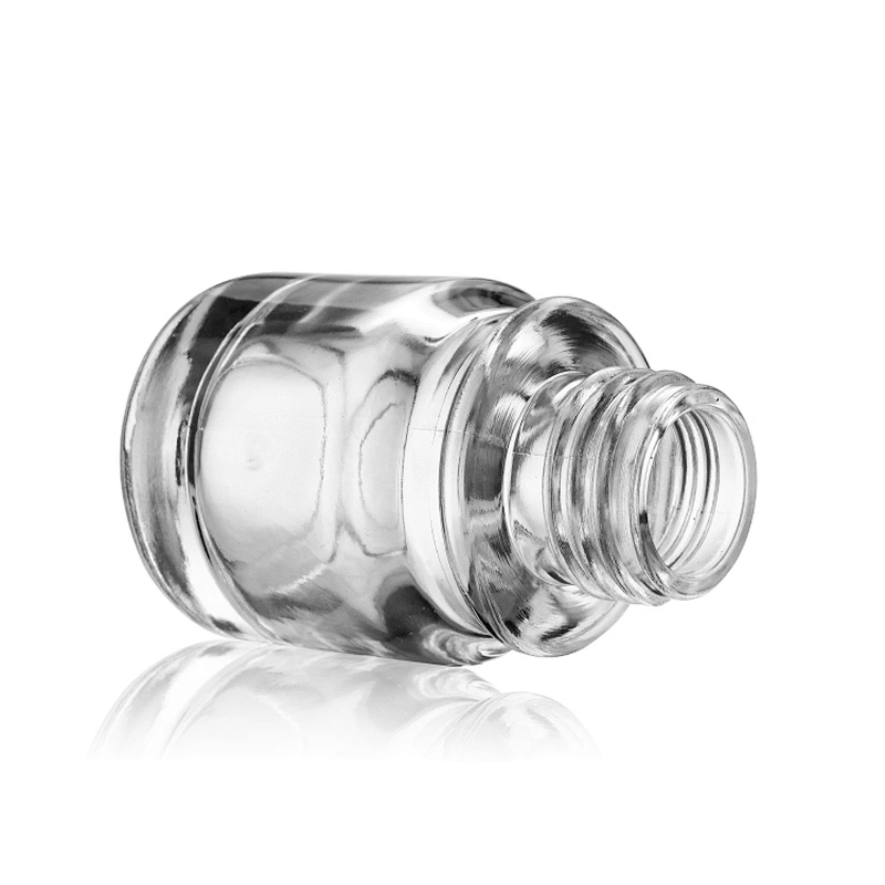 round bottle cosmetic package 30ml transparent foundation glass bottle pump with clear cap