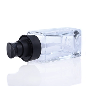 transparent square glass Cosmetic Packaging Empty 30ml  Clear Glass Liquid Foundation Bottle