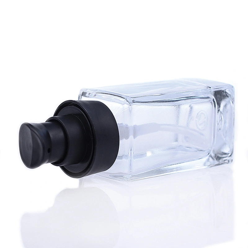 transparent square glass Cosmetic Packaging Empty 30ml  Clear Glass Liquid Foundation Bottle