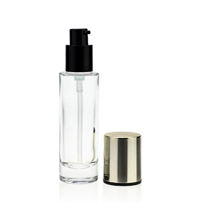 30ml empty  glass serum bottles foundation bottle  electroplate gold pump with cap for cosmetic packaging