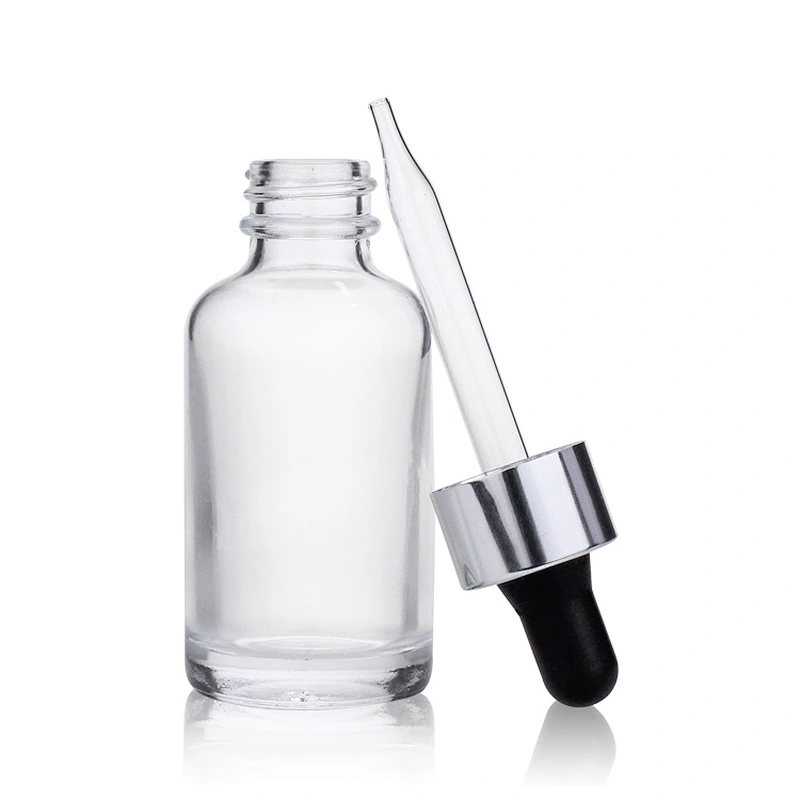 Classical Custom Cosmetic Packaging 30ml Serum Clear Glass Cosmetic Dropper Bottle for Serum Essential Oil