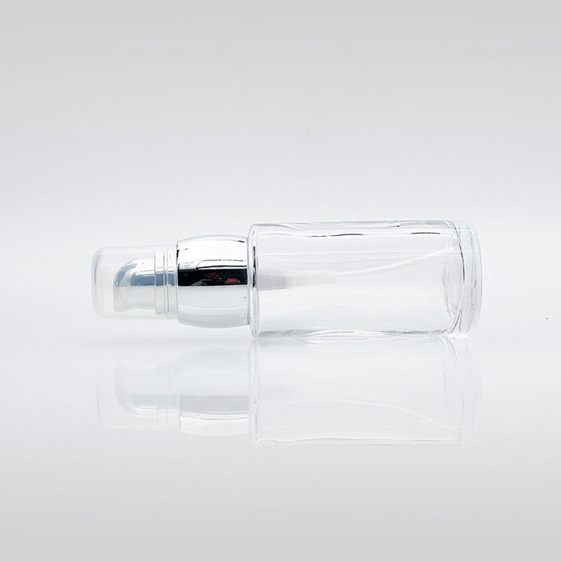 30ml 1oz Luxury Clear Cosmetic Liquid Bottle Foundation Serum Glass Bottle With Black Lotion Pump