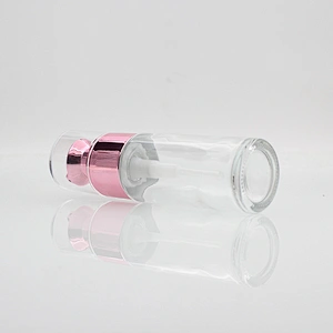 Foundation glass bottle 30ml clear squeeze lotion bottle with rose gold pump makeup boxes wholesale