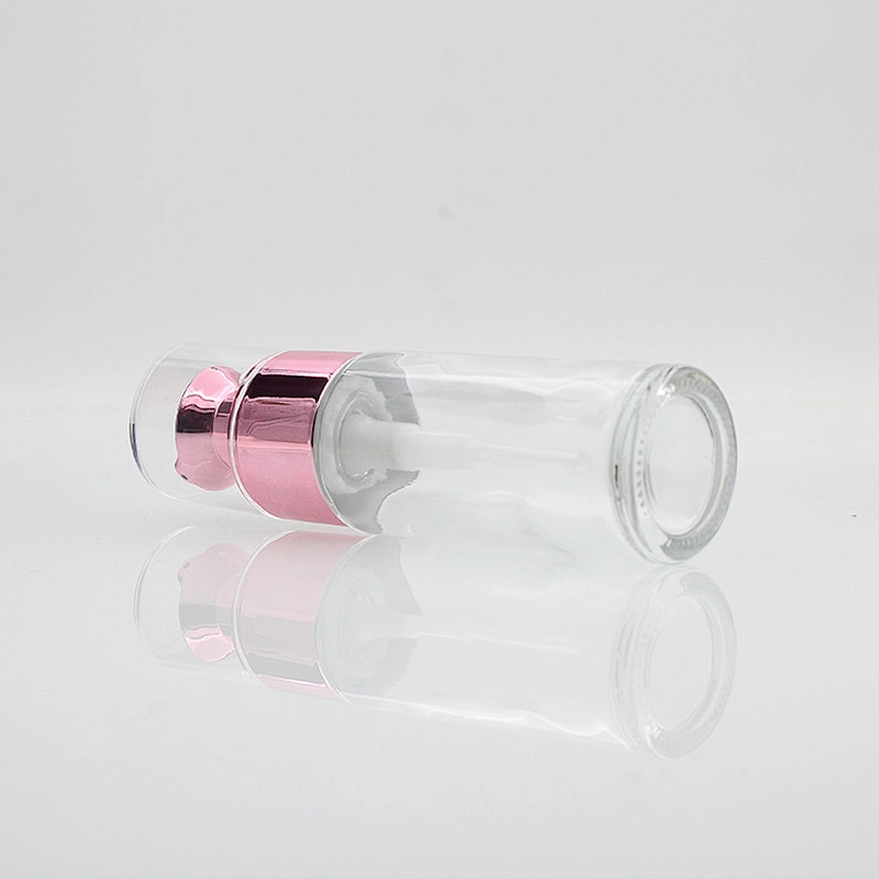 Foundation glass bottle 30ml clear squeeze lotion bottle with rose gold pump makeup boxes wholesale