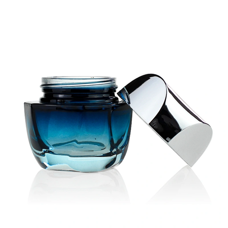 Glass jar 50g Custom color clear Gradient cyan-bule Face Cream Jars Cosmetic Packaging Set for Skin Care Good Jar