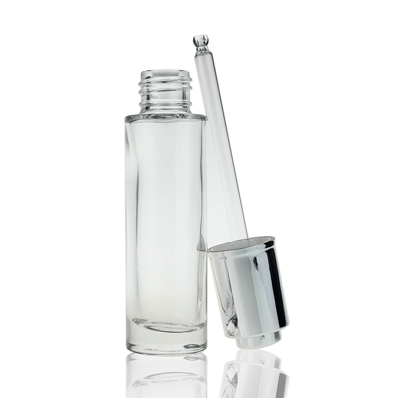 Round Glass Bottles Skin Care Serum Oil Glass Dropper Bottle 30ml Clear Custom Serum Face Oil Bottles Container Manufacturers